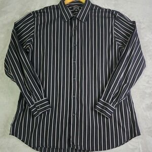 Apt 9 Mens XXL Black Gray Striped Long Sleeve Button Down Shirt Business Casual